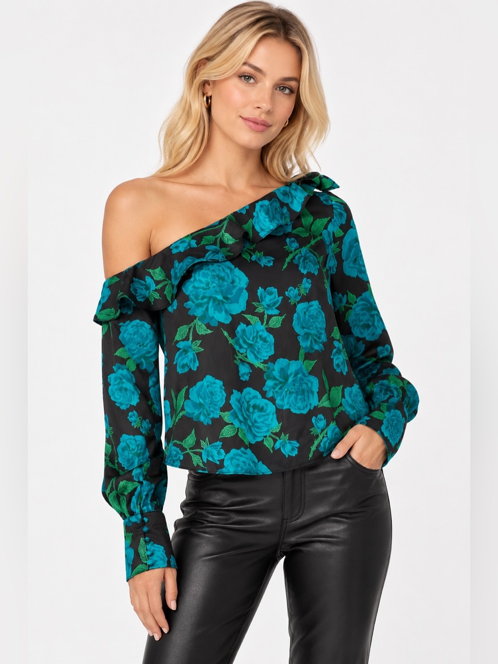 NWT! Free PeopleThese Nights Floral One-Shoulder Satin Top Small 6151